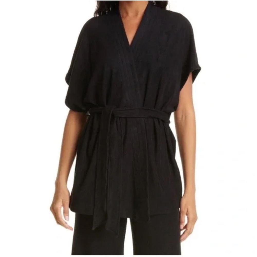 Terry by Simon Miller Lono Short Sleeve Black Belted Tie Waist Kimono Tunic Top